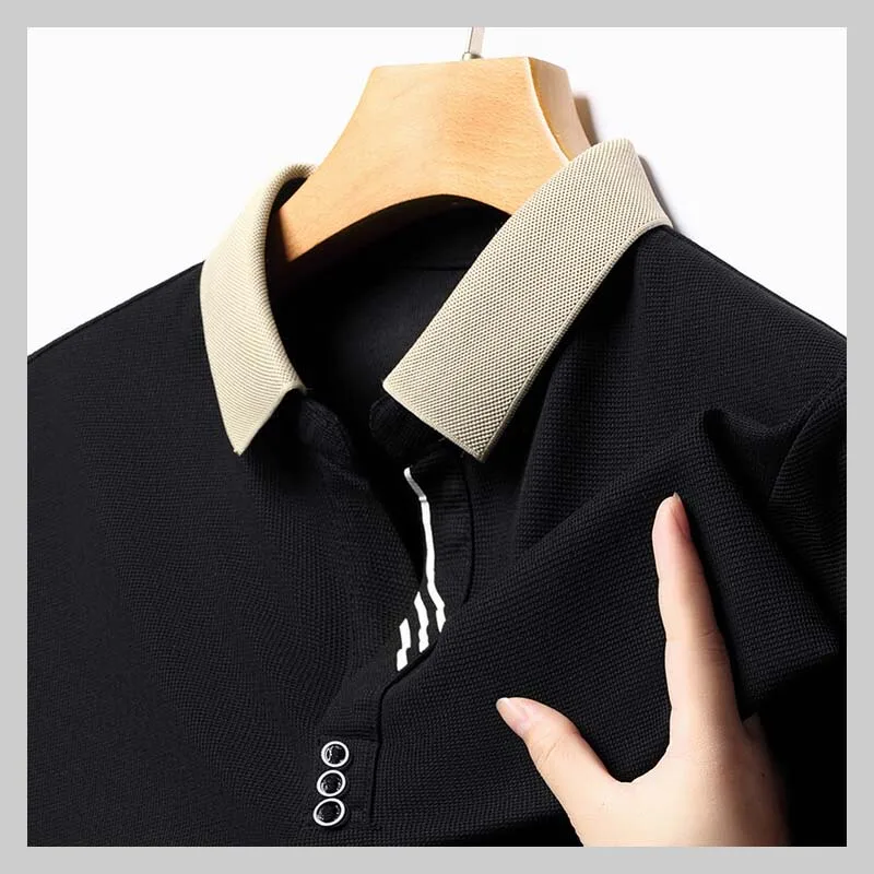 2024 High-End Summer Business Casual Cool Breathable Fabric Men\'s Lapel Polo Shirt Short Sleeve Fashion Designer Tops M-4XL