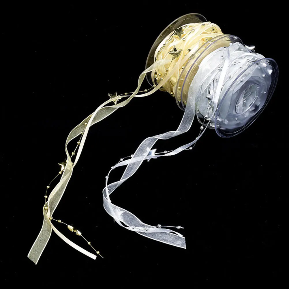 

2 Rolls 5M Christmas Bead Ribbon Pentagram Decoration Golden Reusable Yarn Garland For Tree Wedding Party Diy Gift Band Yarn