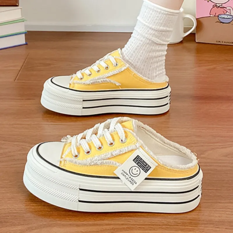 

Women Slip-On Sandals Cloud Cushion Summer Casual Orthopedic Slippers Lazy Shoes 2025 Canvas Thick Platform Mule Shoes