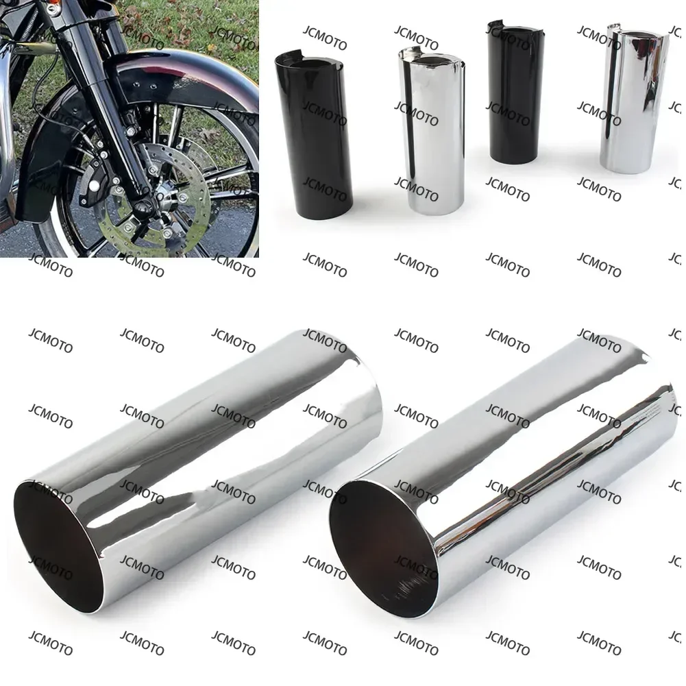 For Harley Davidson 2014-2023 Touring Electra Tri Glide FLHX Black/Chrome 2Pcs Motorcycle Smooth Fork Tube Slider Covers