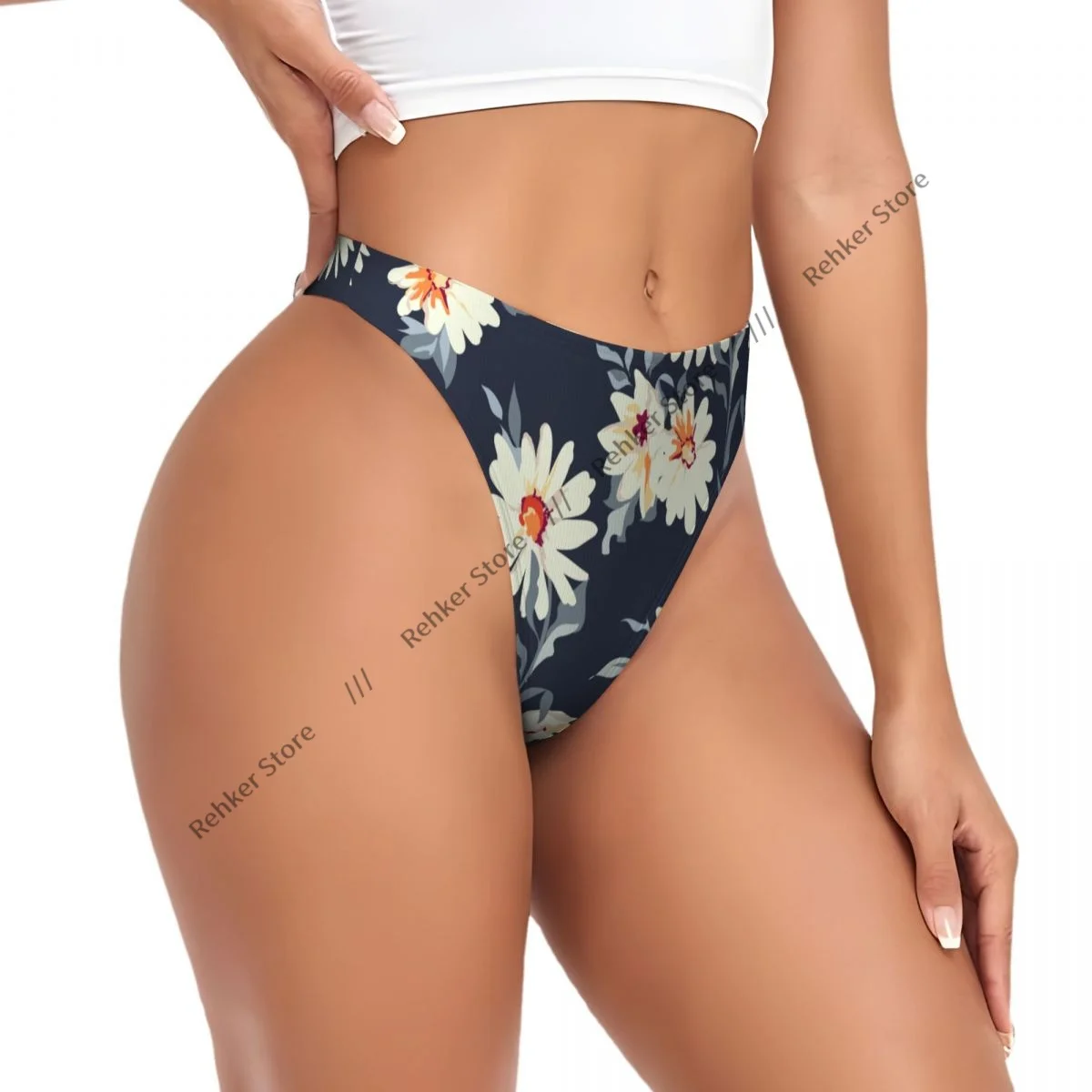 

Thongs For Women V Waist G-String Panties Pretty Daisy Floral Underwear Breathable Underpants