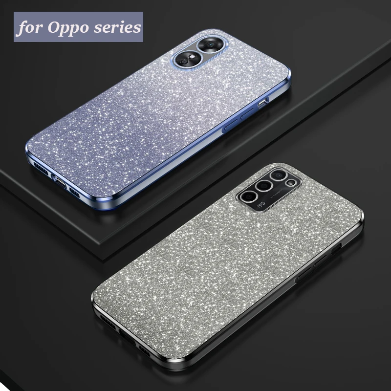 A73 55 Luxury Gradient Glitter Plating Case For Oppo A55 A35 A15 A93 A73 A53 A38 A36 A76 A32 A31 A54 A52 A92 4G 5G Cover F17 F11