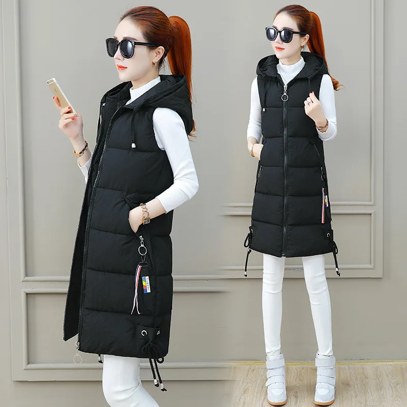 

Women's Loose Long Cotton Vest Autumn Winter Thiened Warm Hooded Jaet Modern Sle Open Cardigan Polyester Fabric