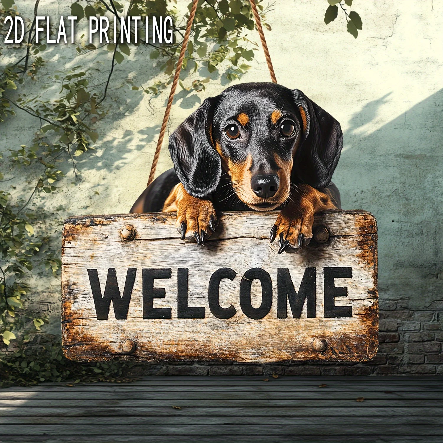 Dachshund Dog Welcome Wooden Sign 2D Flat Print Rustic Front Door Hanging Plaque Farmhouse Home Wall Decor Gift For Dog Lovers