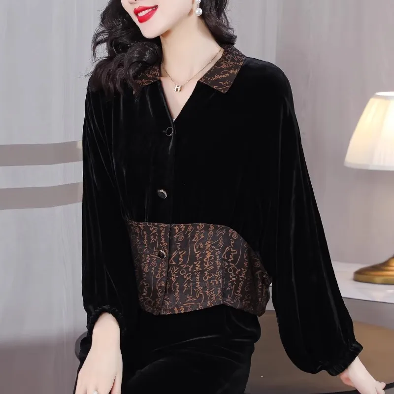 

2024 Spring New Polo Collar Cardigan Silk Velvet Spliced Fragrant Cloud Yarn Fashion Slimming and Age Reducing Loose Short Coat