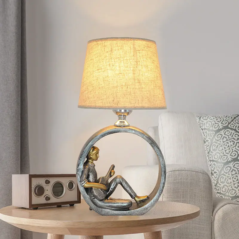 Nordic Art Bedroom Bedside Table Lamp Cloth Lamp Shade Night Light LED Learning Office Desk Lamp Birthday Gift