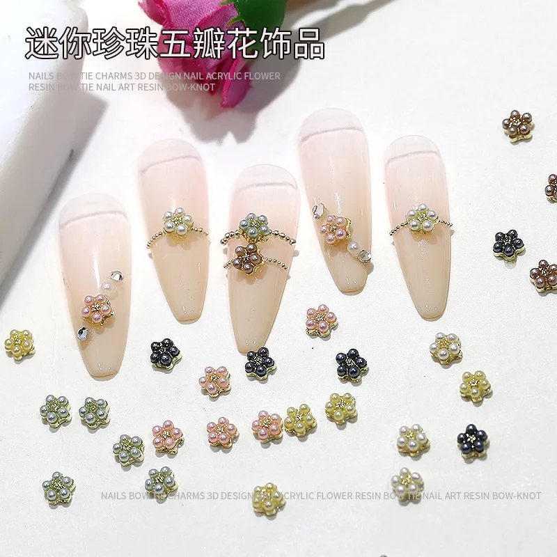 Mini perles scintillantes en diamant, 10 pièces, fleurs à cinq pétales, petits fleurons en alliage pour Nail Art, strass, décorations de manucure, jolis breloques