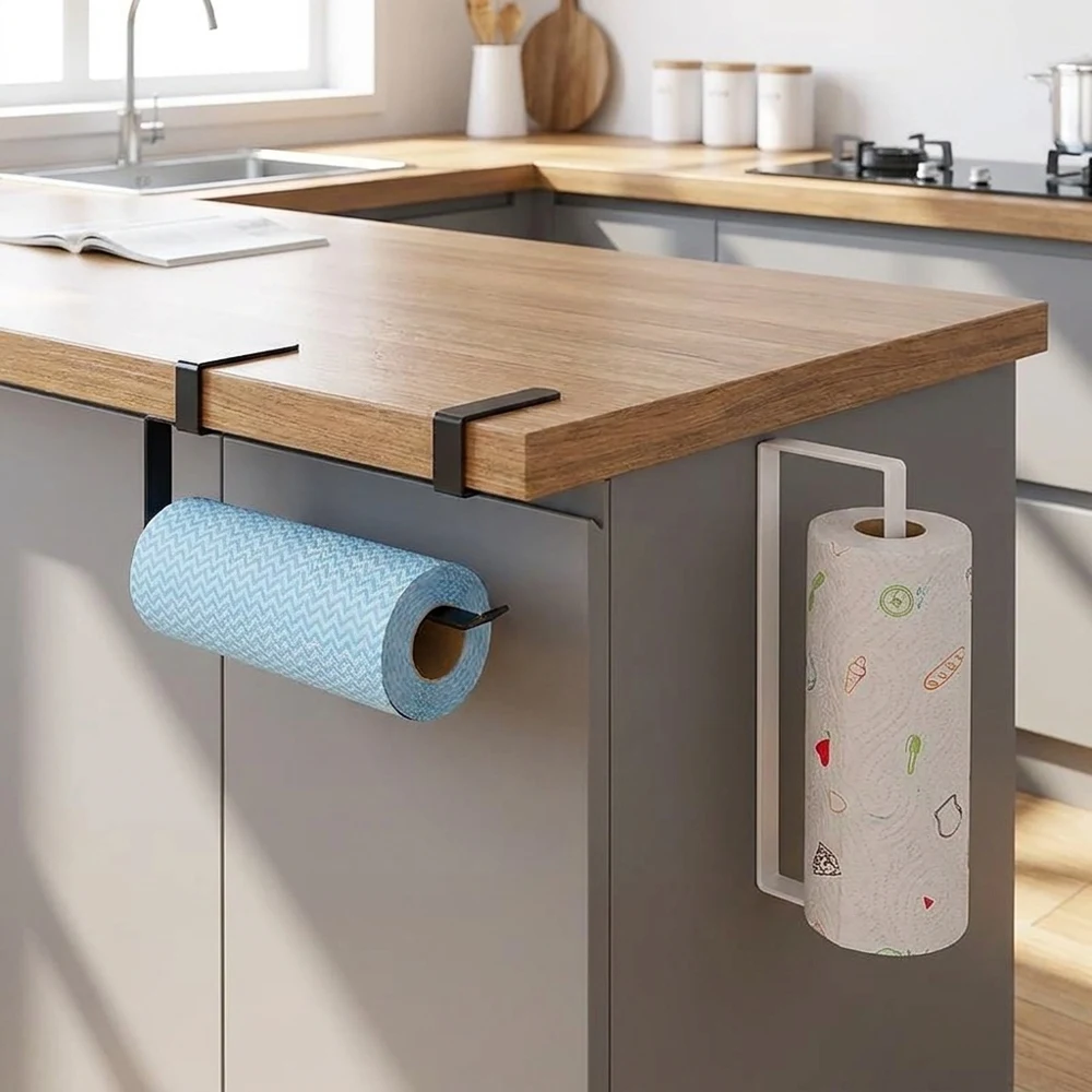 

No Punching Under Cabinet Paper Roll Holder Towel Rack Cling Film Storage Rack Multifunctional Hanging Shelf Kitchen Bathroom Ti