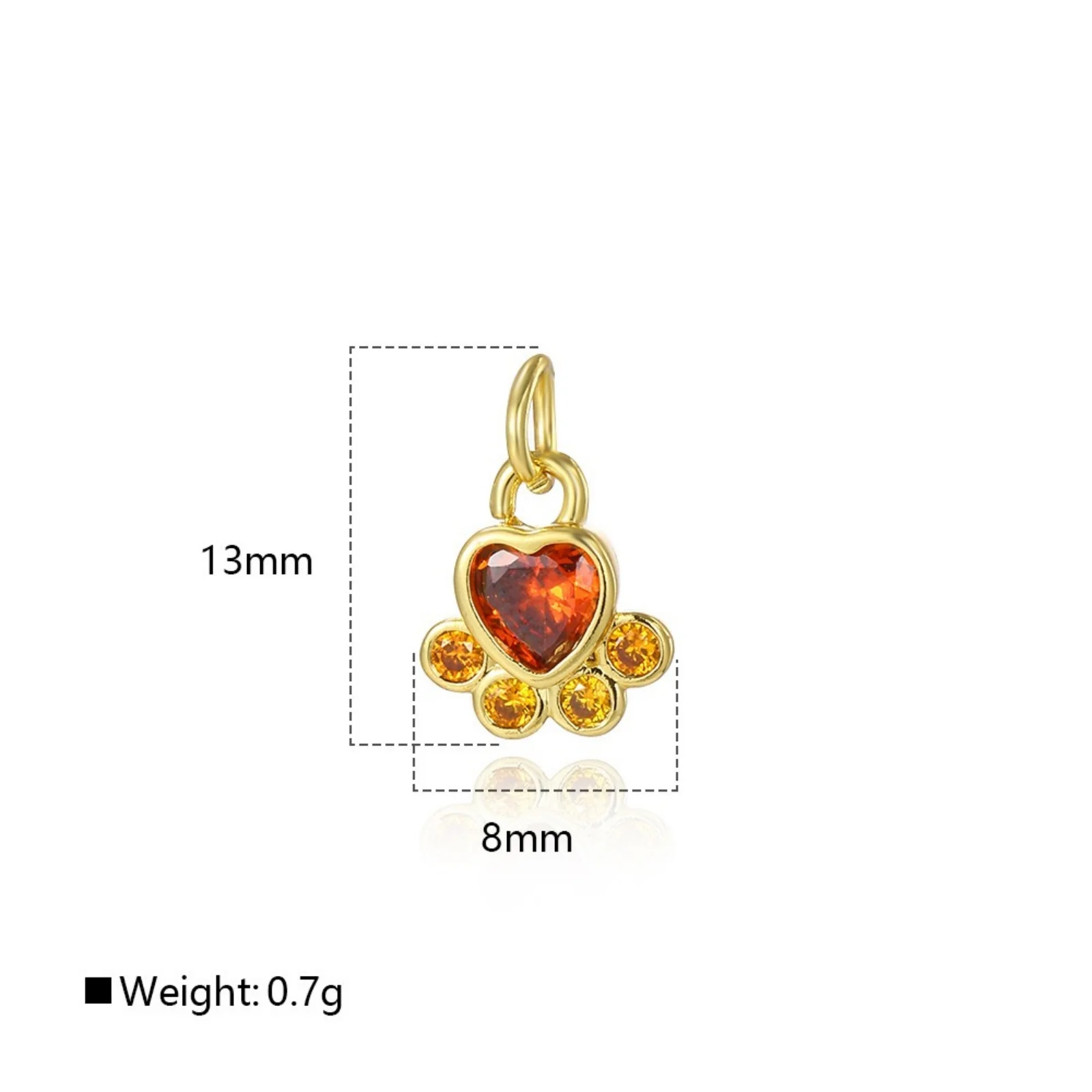 3pcs Pet Memorial Paw Print Charms Multicolor Cubic Zirconia 18K Gold Plated Brass Charms For DIY Necklace Jewelry 13mm x 8mm