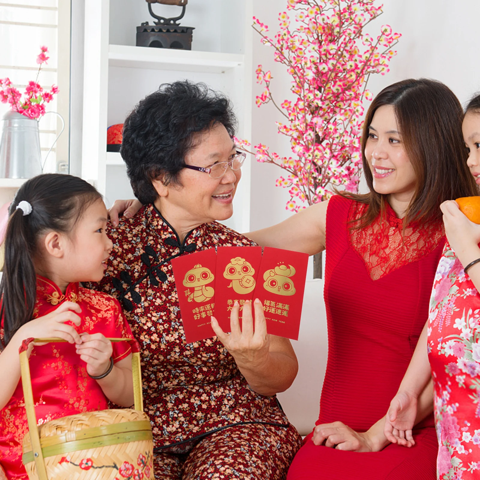 24個入り ホットスタンプ加工 赤い封筒 中国の福袋 アジアのお金封筒 漫画の蛇柄封筒 2025年向け商品