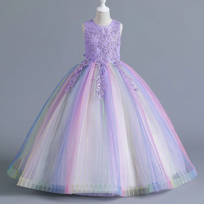 Baby Girl Lilac Wedding Birthday Party Pageant Dresses Elegant  Princess Ball Gown Tulle Children's 3 To 12 Years Child Costume