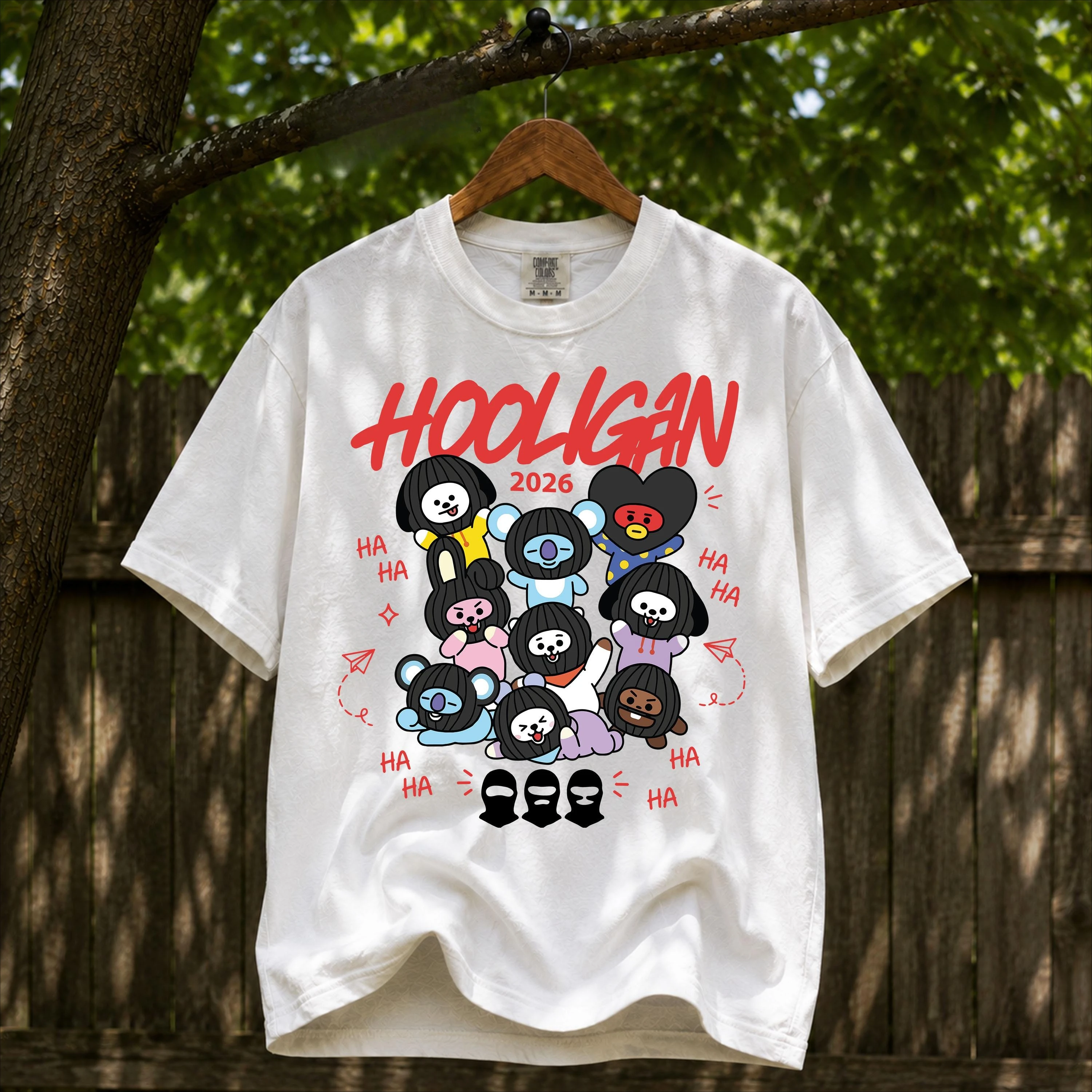 BT21 World Tour Group Back View Silhouette Graphic T Shirt Bangtan Boys Double Sided Print Unisex Kids Cotton Short ARMY