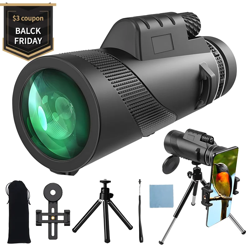 

High-Powered 80x100 Monocular Telescope for Smartphones - HD Optics for Stargazing, Hunting, Wildlife, Bird Watching, Travel