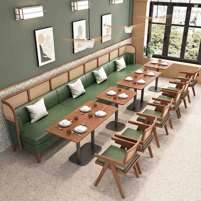 

custom.Modern Commercial Custom Color Restaurant Furniture Rattan Leather Sofa Booth Seating Wood Cafe Restaurant Table and Chai