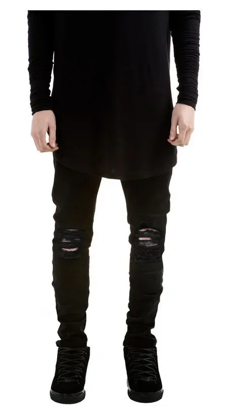 European and American Men's High Street Style Ripped Jeans, Fashionable and Trendy Hip-hop Ankle-length Stretch Trousers