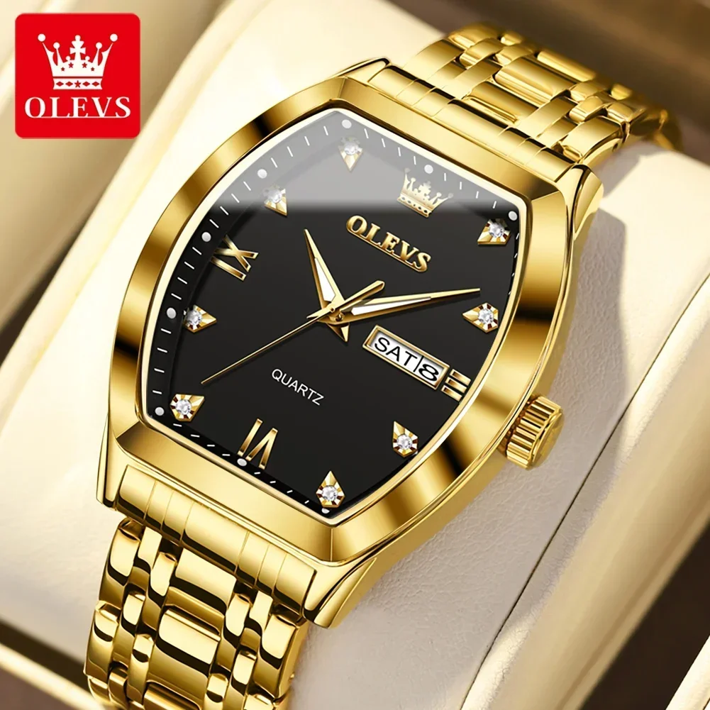 OLEVS Reloj de moda para hombre, relojes de lujo dorados de acero inoxidable para hombre, reloj de pulsera de cuarzo de negocios, reloj luminoso con fecha y semana para hombre,reloj hombre