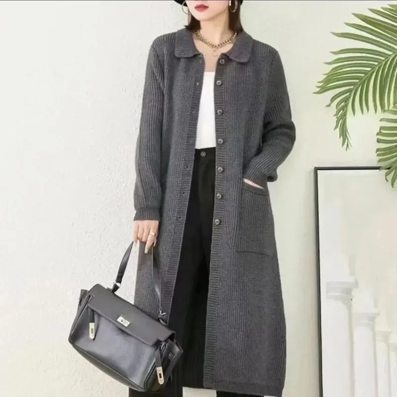 Autumn Winter Long Knitted Sweater Coat Women New Solid Cardigan Sweater Large Size Female Large Size Loose Knitting Jacket