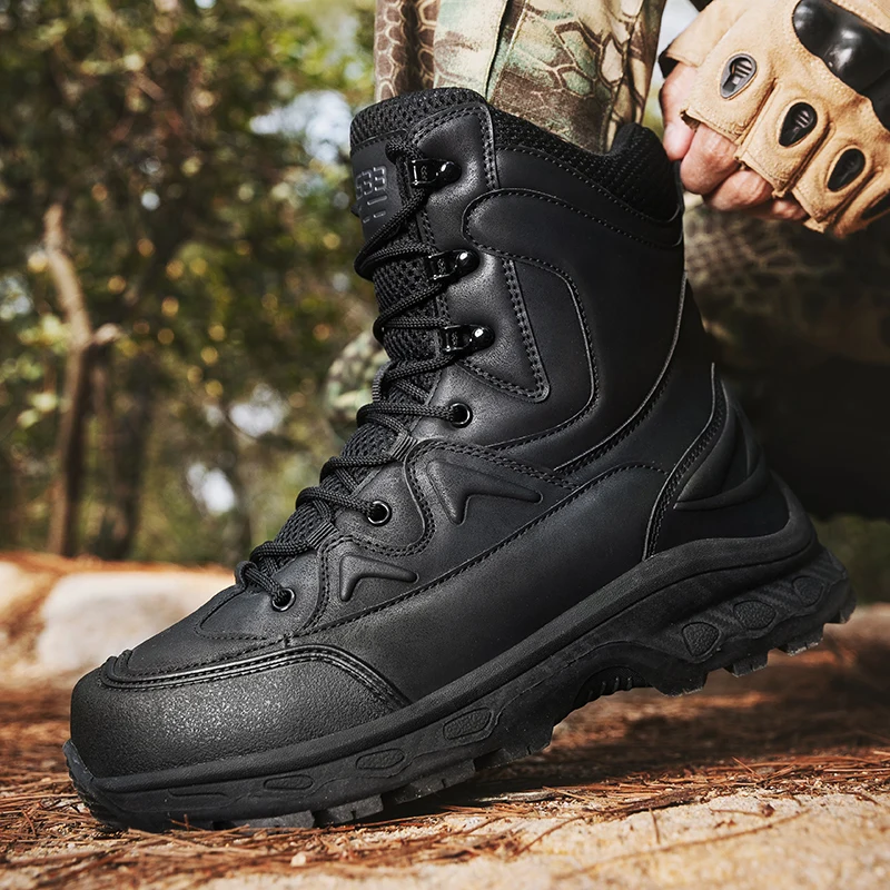 High Quality Men Hiking Boots Lace Up Climbing Shoes Waterproof Non-slip Trail Running Ankle Boots Outdoor Jungle Trekking Shoes