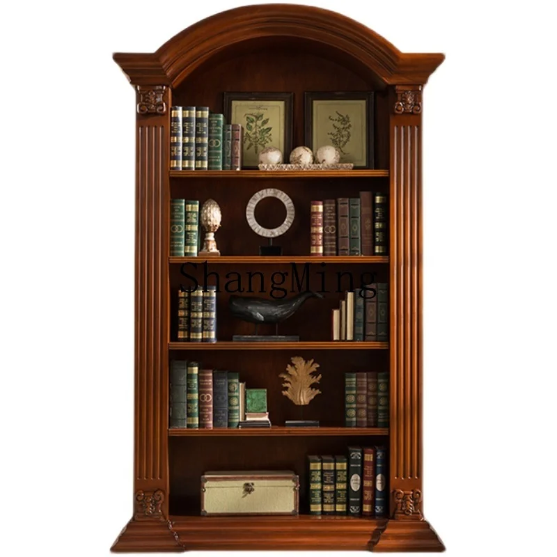 FG good-looking solid wood arched single bookshelf multi-layer shelf living room integrated whole wall floor display cabinet