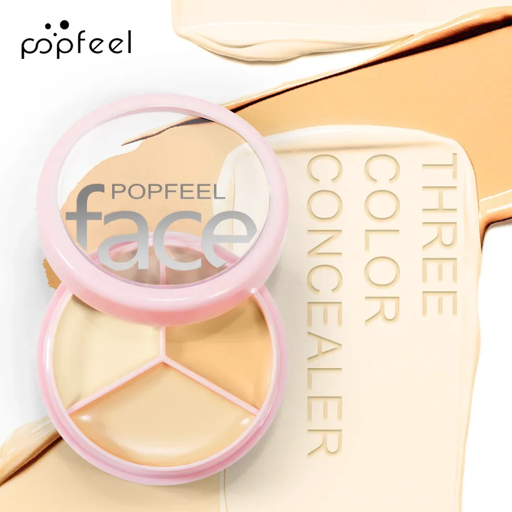 Best-Selling Popfeel Make Up 3Color Concealer Dark Circle Corrector Coverage Nose Contour Shading Cream Palette Face Base Beauty