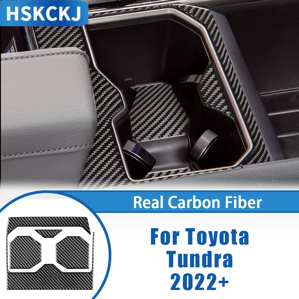 

For Toyota Tundra 2022+ Car Accessories Carbon Fiber Center Console Cup Holder Panel Interior Cover Trim Sticker Modification