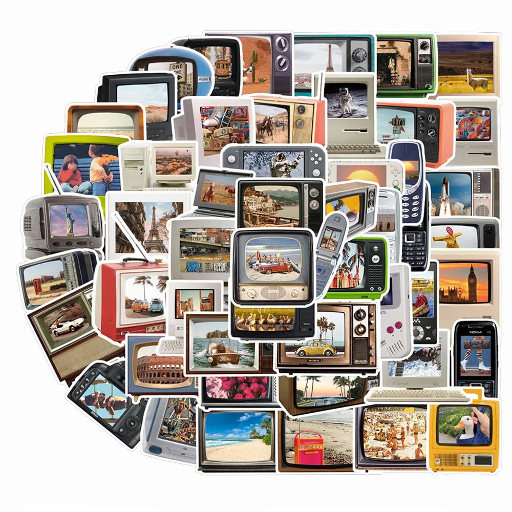 10/30/50pcs Vintage TV Set Computer Art Stickers Retro Electronic Objects Decals DIY Phone Suitcase Aesthetic Cartoon Sticker