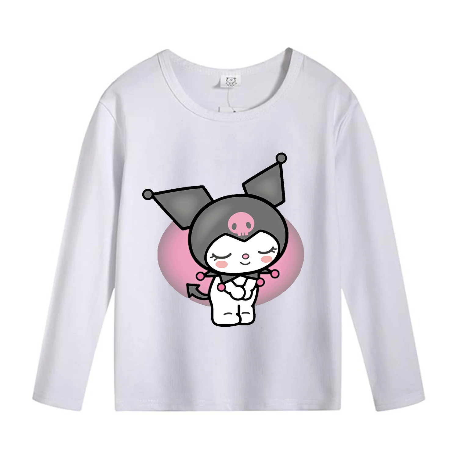 Kuromi Children\'s Long Sleeve T-shirt Kawaii Sanrio Anime Black White Casual Cotton Clothes Cute Christmas Versatile Blouse Gift