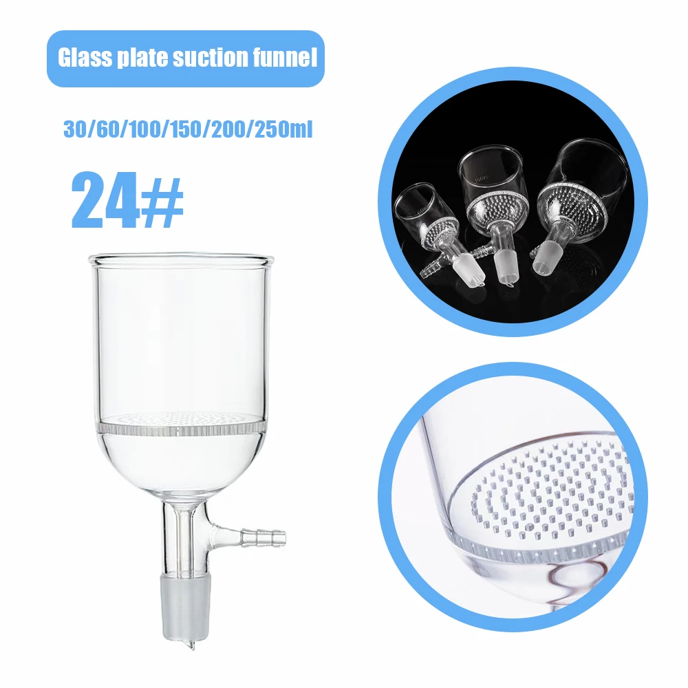60ml To 250ML 24# Standard Grinding Port Filter Funnel Lab Glass Honeycomb Plate Funnel with Side Suction Mouth
