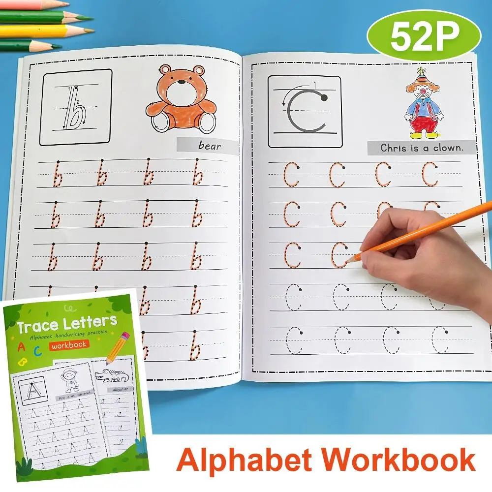 Letters A-Z Alphabet Early Education Tracing Workbook Writing Exercise Handwritting Practice Worksheets Trace