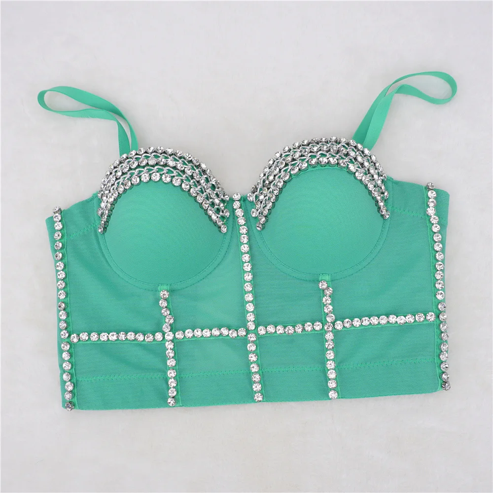 Camisola moldeadora fina de viento de Europa y Estados Unidos, camiseta interior con cuentas femeninas, ropa de actuación de baile callejero con diamantes brillantes