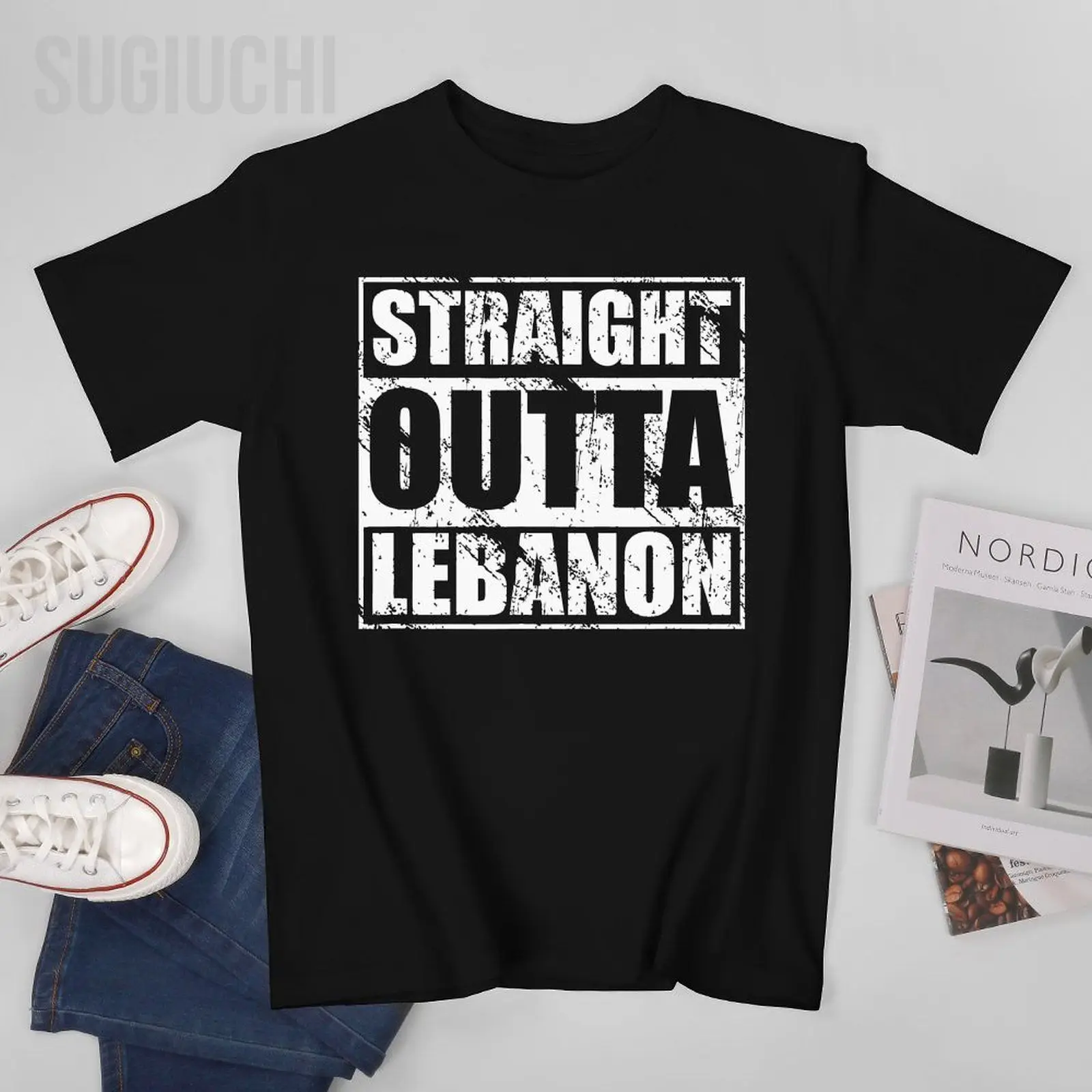 Men Straight Outta Lebanon T-shirt for Lebanon Heritage Tshirt Tees T Shirts Women Boys 100% Cotton T-Shirt