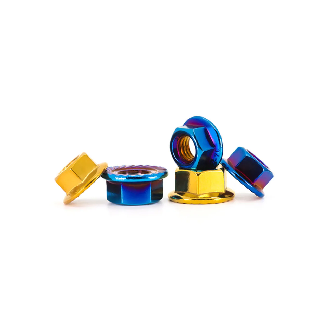 DIN6923 M4-M12 A2 Stainless Steel Embossed Hexagonal Flange Anti Loosening Tooth Nut Blue & Gold For Motorcycle Parts