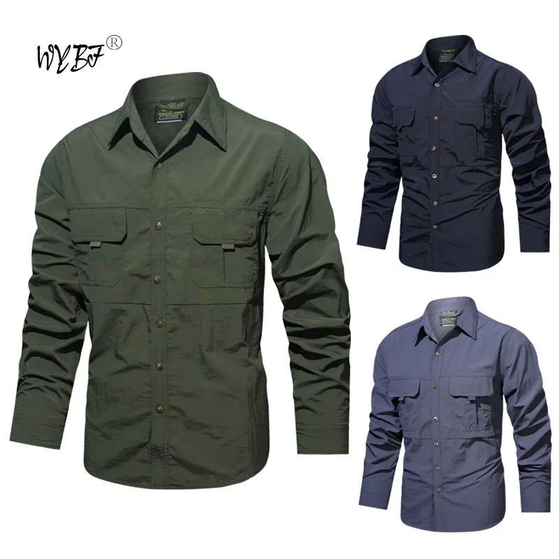 Men\'s clothing Tactical Shirts Multi-Pockets Work Cargo Shirts Climbing Clothes Nature Hiking Camping Fishing Wear Men\'s Shirts