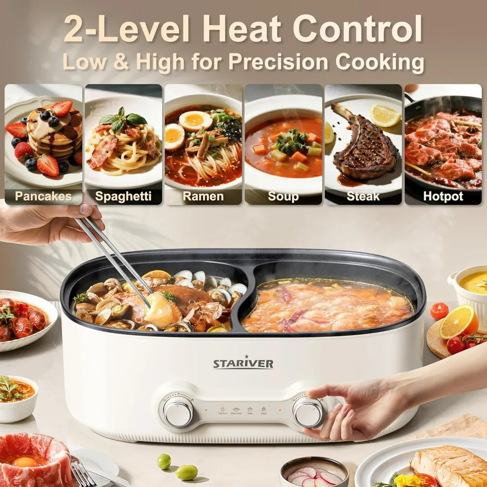 وعاء ساخن كهربائي سعة 7 لتر مع مقسم، وعاء شابو شابو مزدوج التحكم في درجة الحرارة بقدرة 1200 وات #4