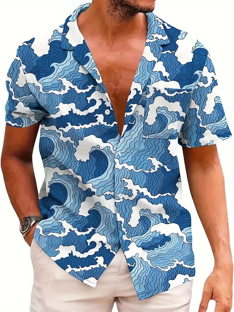 2024 Men's Fashion Short Sleeve Button Up Shirt - Flip Collar Summer Hawaiian Beach Shirt Comfortable High Quality Fabric