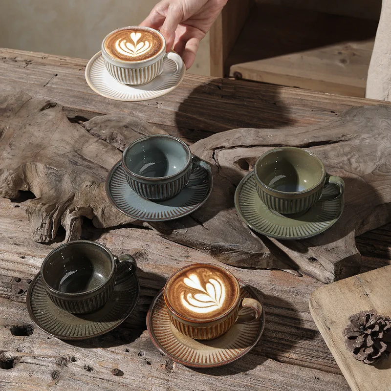90CC Retro Espresso Cup 6 Cup 6 Plate Set Ceramic Plate Coffee Shop Afternoon Tea Cup Gift Box Wholesale