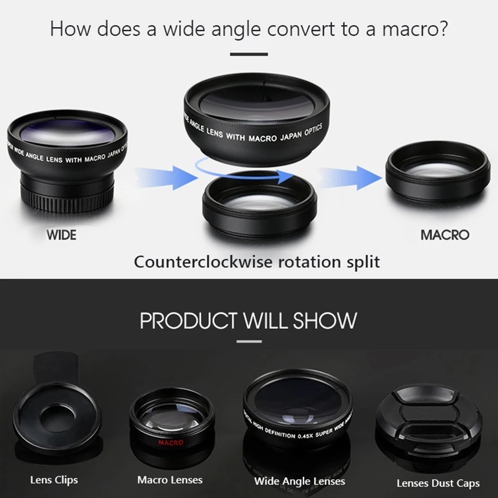 Professional Super Wide-Angle + Macro HD Lens 0.45X 49UV Super Wide-Angle + Macro HD Lens for iPhone Android