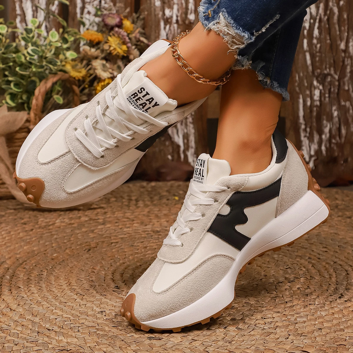 Sepatu Sneakers Wanita 2025 Musim Semi Gugur Terbaru, Sepatu Platform Vulkanisir, Sepatu Kasual Wanita Ringan, Datar, Bernapas