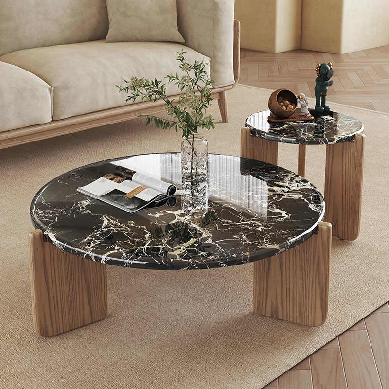 

Nordic solid wood round coffee table sofa living room household small apartment size round combination modern simple corner tabl