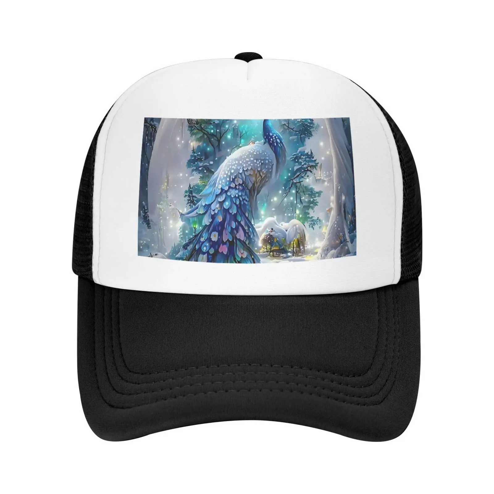 Snow Peacock Baseball Cap Adult Mesh Hat Adjustable For Men Women Sports Breathable Fashion Daily Travel Outdoor Streetwear