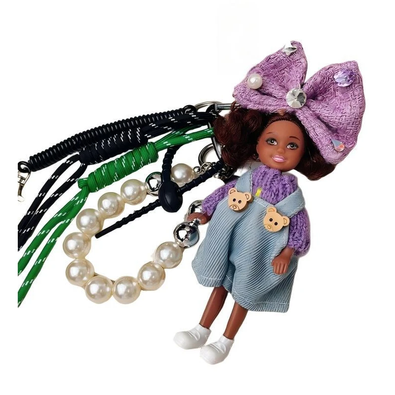 

Fashion 5.5 Inch Black Doll Ornament Cute Key Chain With African Girls Figures Fast Shipping Decoration For Female Handbag DIY