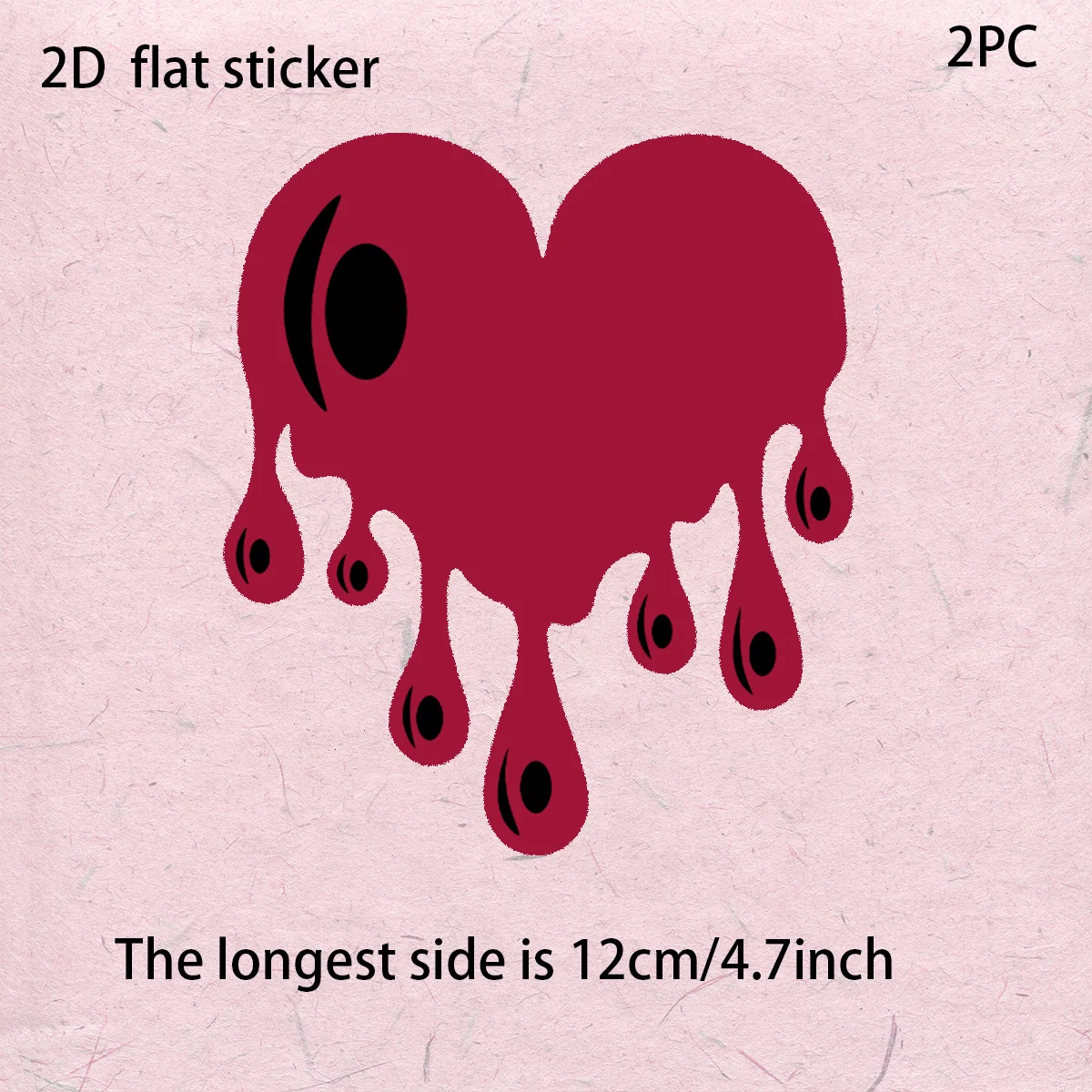 2Pcs 2D Flat Dripping Heart Vinyl Decals, Dark Retro Waterproof Stickers for Car SUV Truck Motorcycle Helmet Window DIY Decor