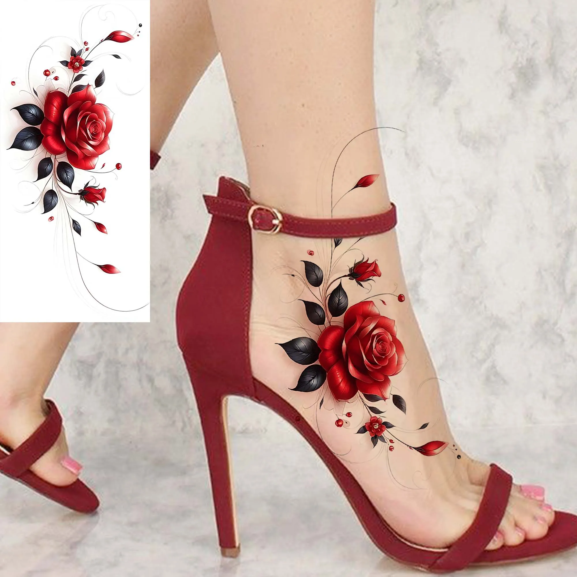 1 Sheet Flower Sakura Butterfly Vine Temporary Tattoos For Adult Ankle Hand, Realistic Waterproof Fake Tattoo Stickers Last Long