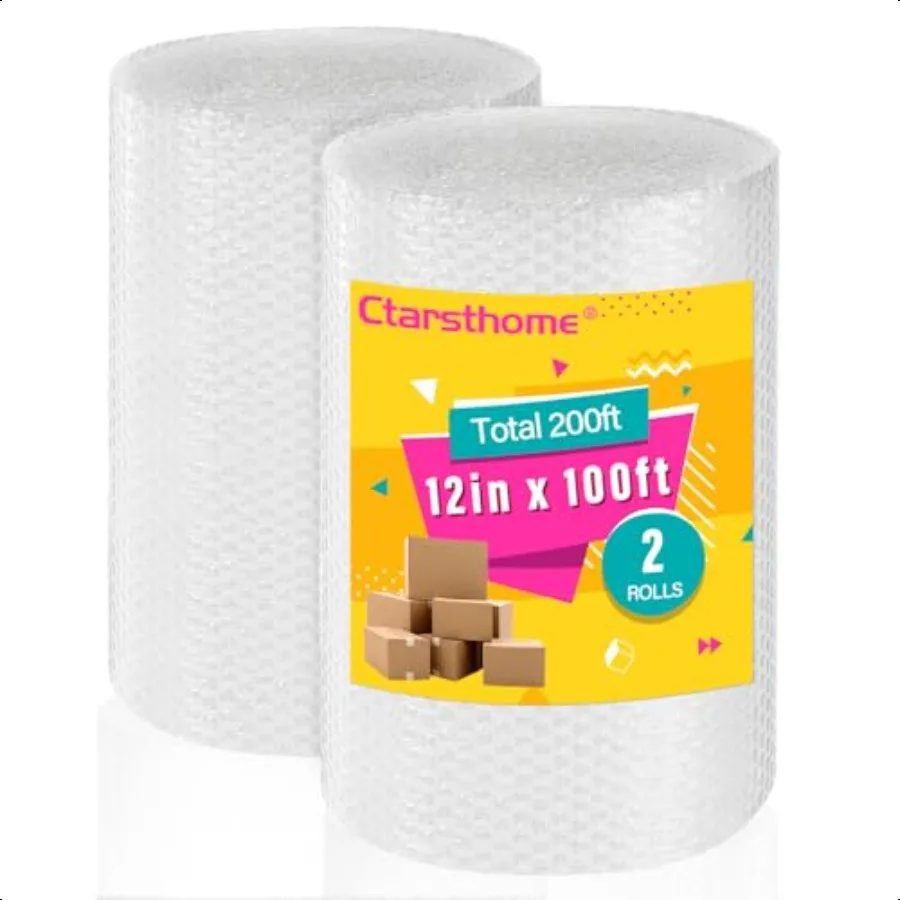 

2 Pack12inchx200ft Total Small Bubble Cushioning Wrap Bubble Wrap for Extra Protection Packaging Mailers Nylon Wrap Rolls Movin