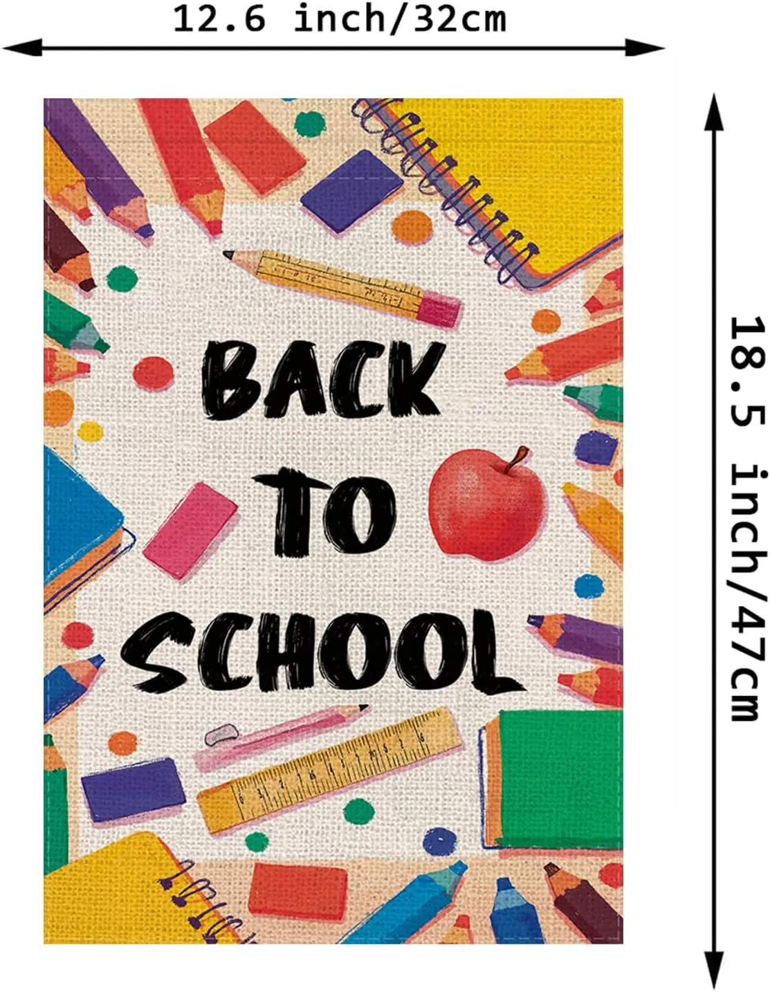 Happy Back to School Garden Flag Pencil Notebook Ruler Cute Funny Burlap Vertical Double Sided Flags for Schoolyard Farmhous jjp