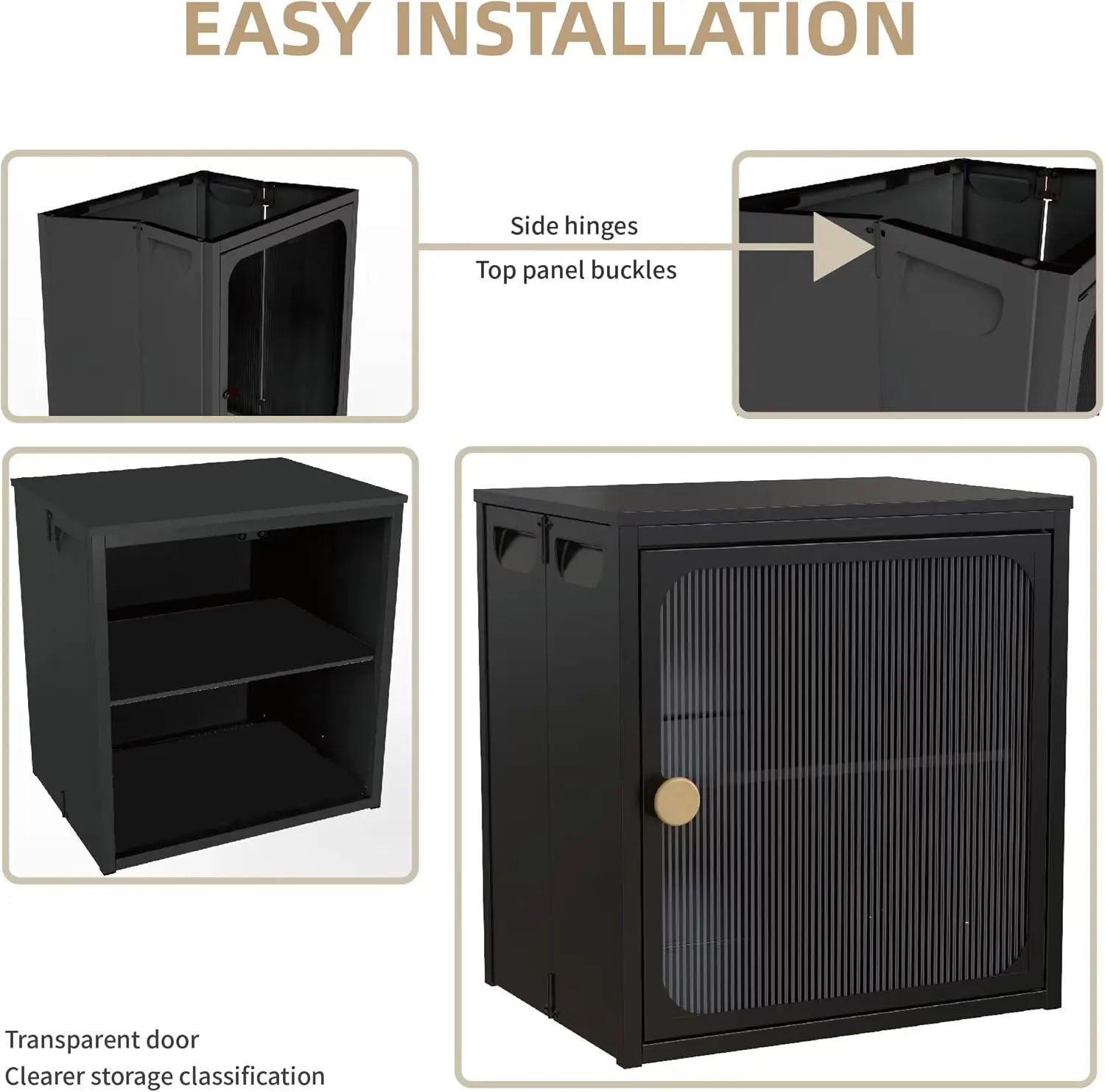 

Single Sturdy & Convenient Foldable Cabinet,Quick Fold & Install, Easy to DIY Storage Container with Door, Black