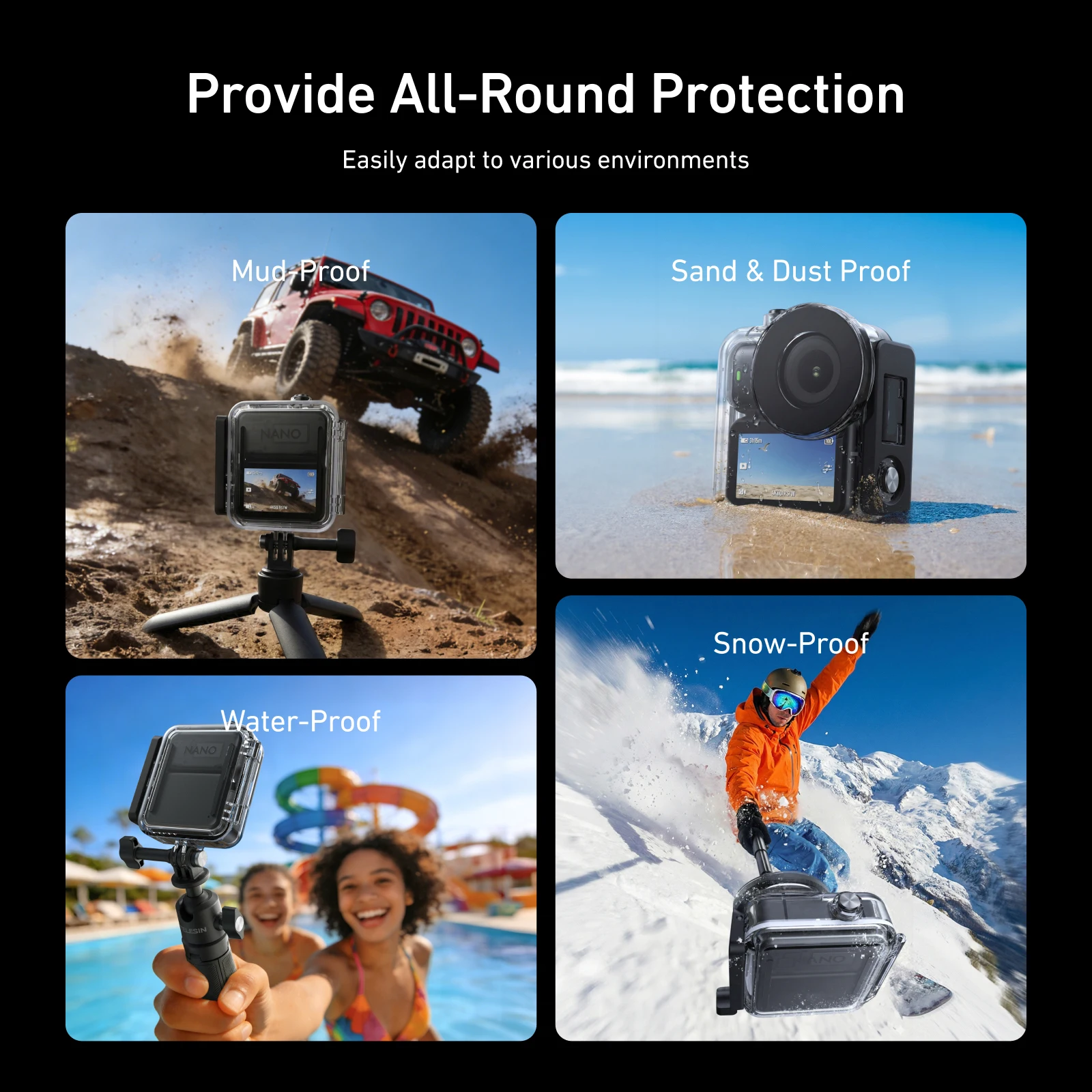 

60M Waterproof Diving Housing for DJI Osmo Nano PC Protective Shell Sports Camera Cover Transparent Tempered Glass Lens