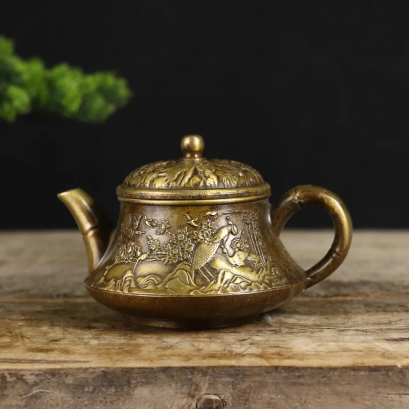 

Copper Pot Collection Peacock Climbing Teapot Decoration Copper Pot Home Crafts Living Room Decoration Retro Film and Television