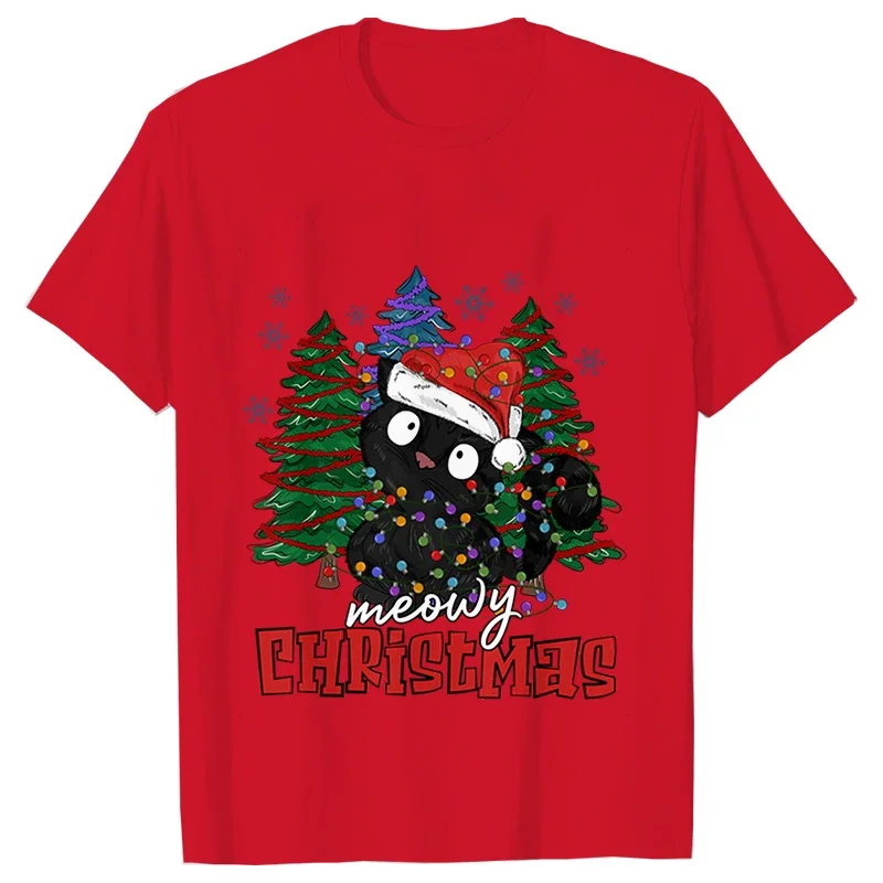 Funny Meowy Christmas Cat T Shirts for Women Clothing T-shirts Harajuku Streetwear Fashion Tshirt Korean Female Aesthetic Tops