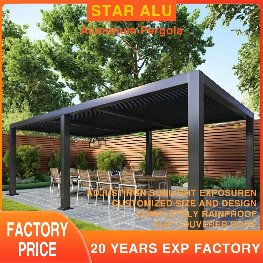 Bioclimatic 6063 T5 Aluminum Polycarbonate Sunroom Pergola Waterproof UV Protection Rain Shelter Gazebo Canopy Awning Custom